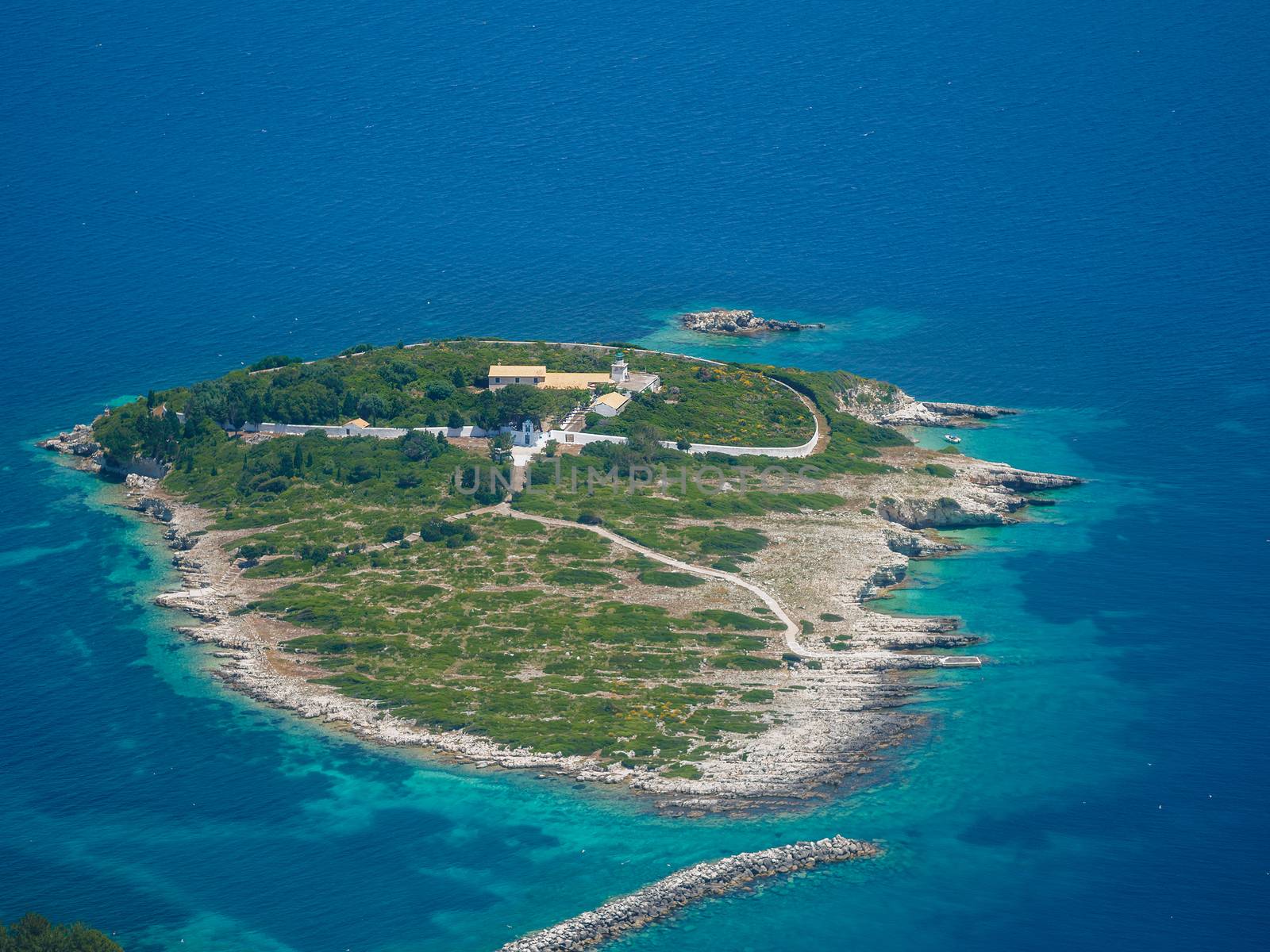 Aerial view of Paxos island Greece