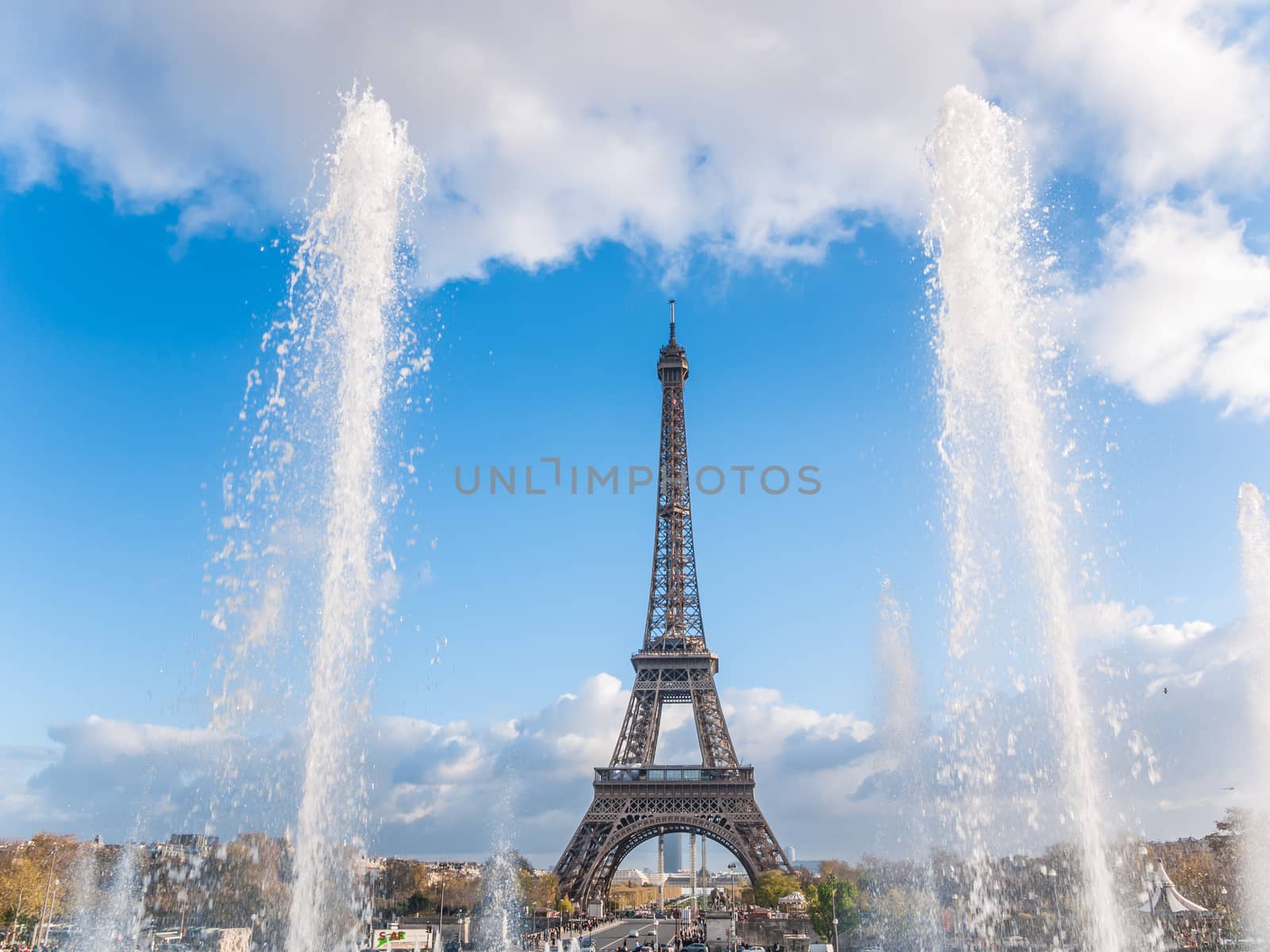 The Eiffel tower from the Trocadero in Paris France