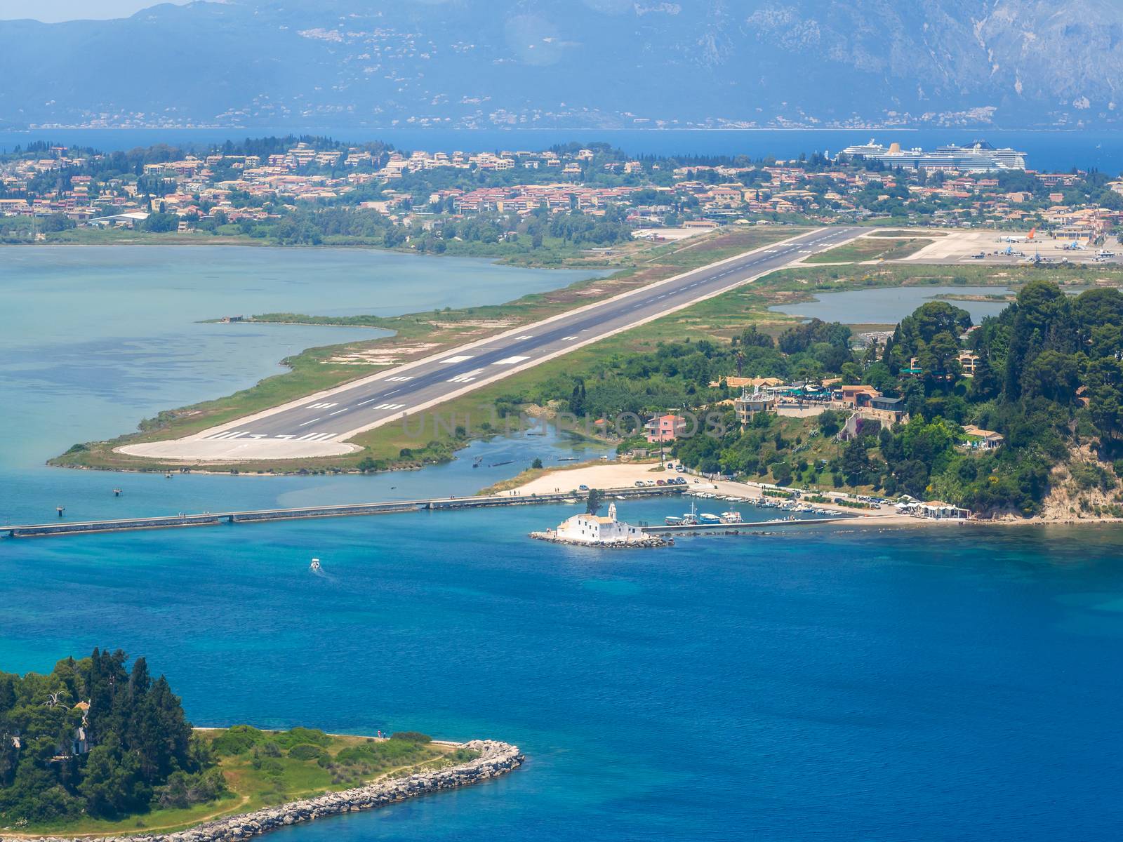 Aerial view of Corfu airport in Greece
