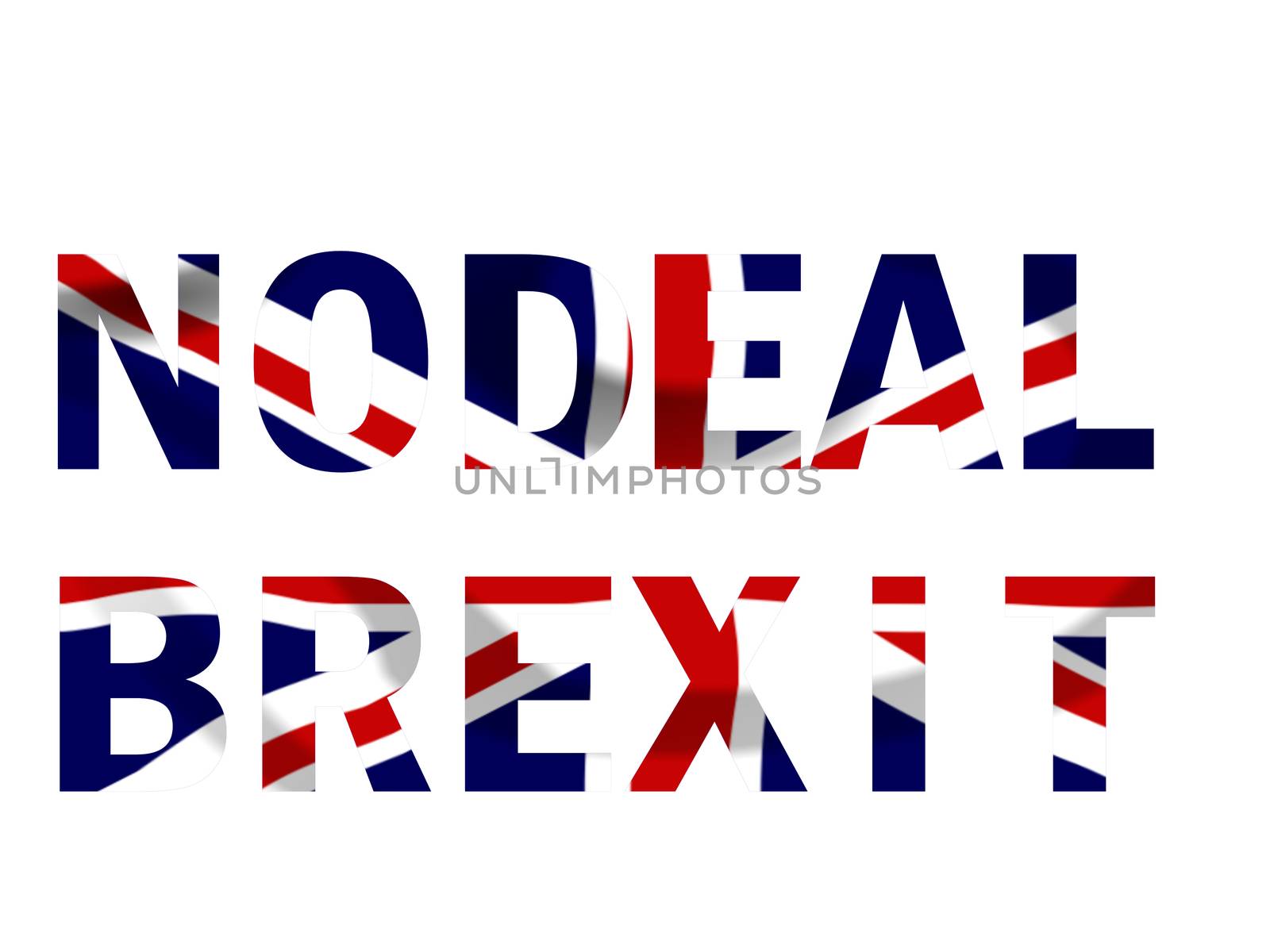 No Deal Brexit text in the colours of the Union Jack flag