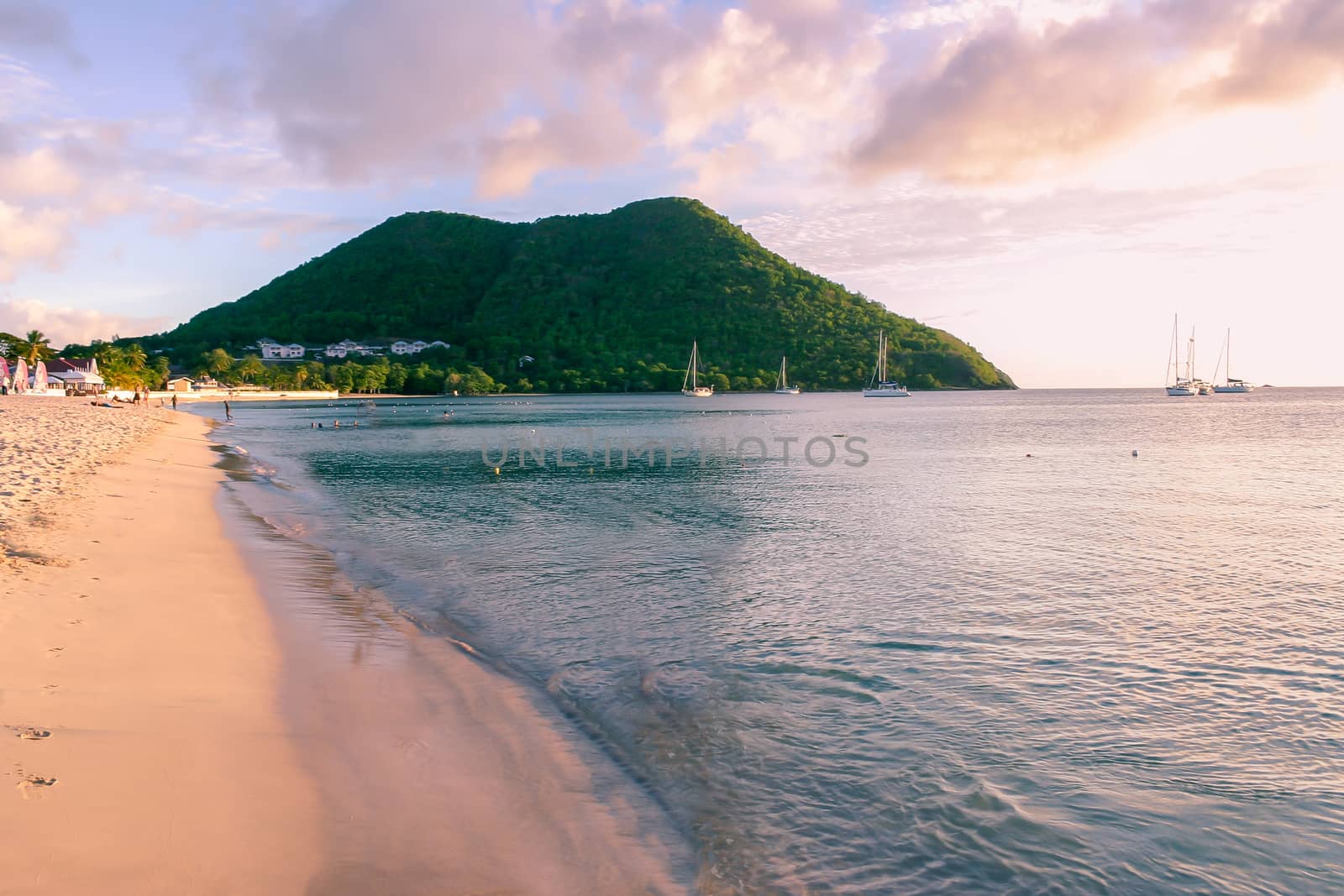 Tropical Reduit beach in Rodney bay, St Lucia.