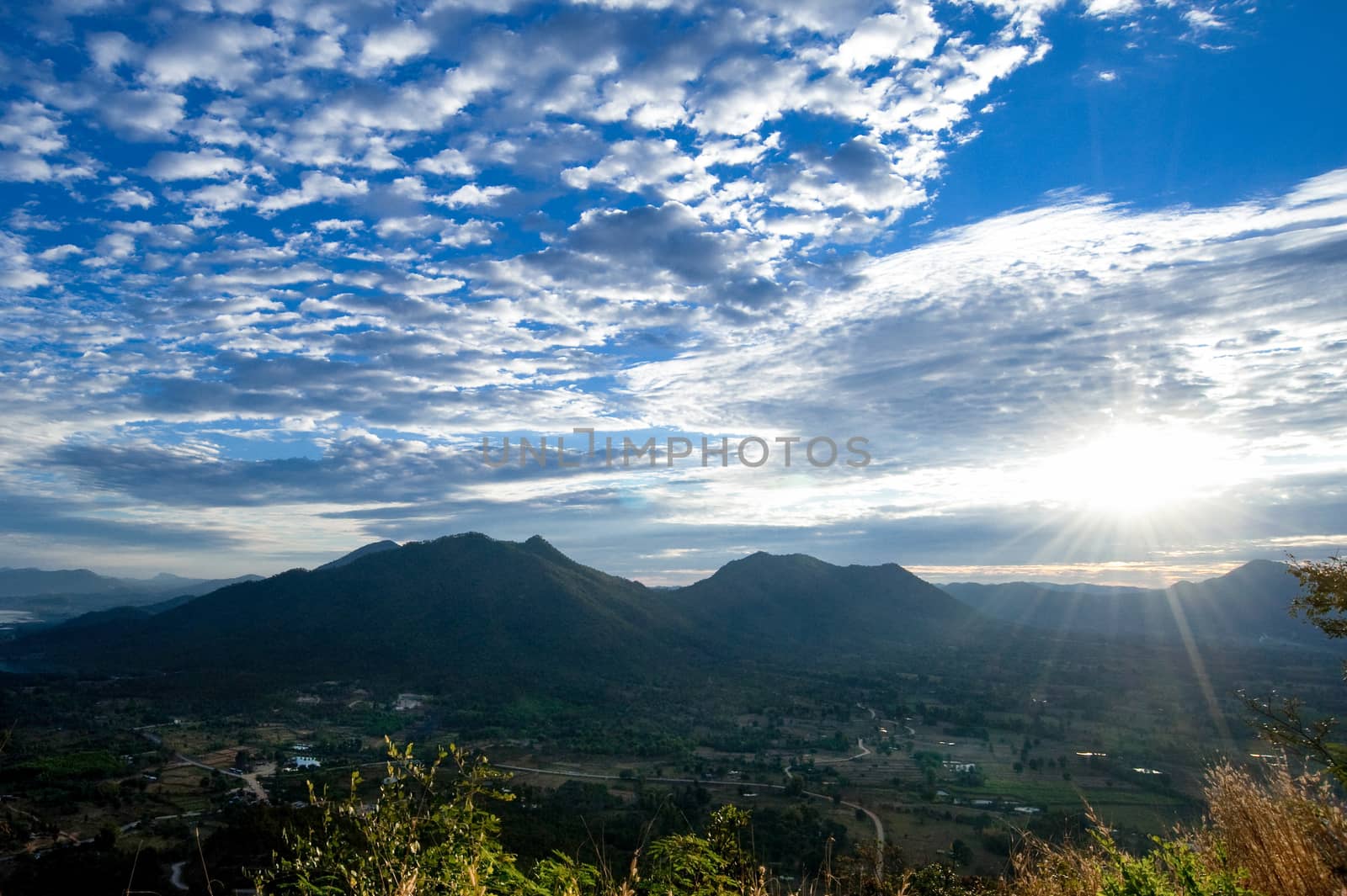 Beautiful mountains landscape and cloud blue sky