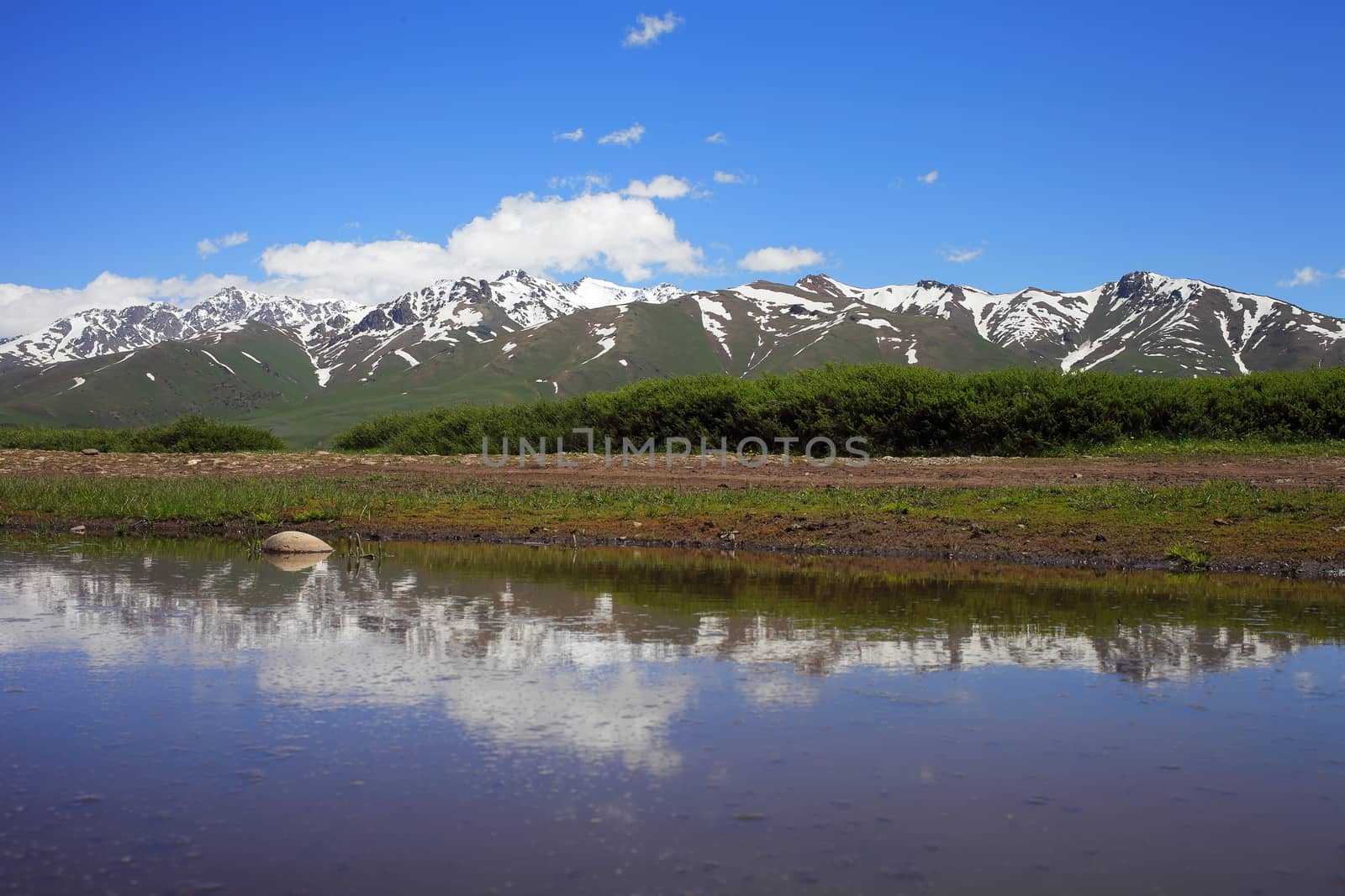 Mountain river. Beautiful summer mountain landscape. Suusamyr Valley, Kyrgyzstan by selinsmo