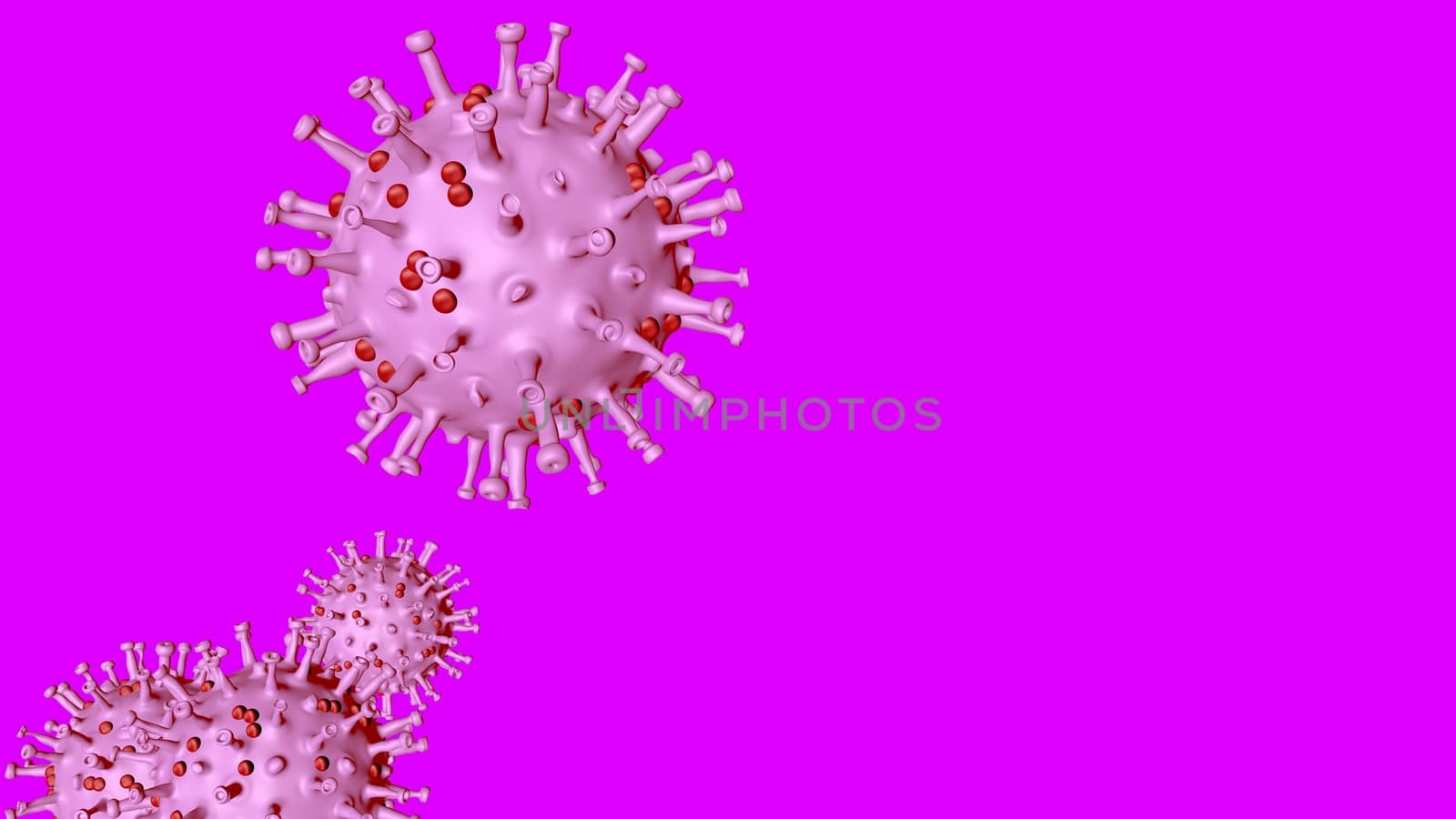 3D illustration of a virus particle. Closeup of a virus structure against clear background with copy space for text
