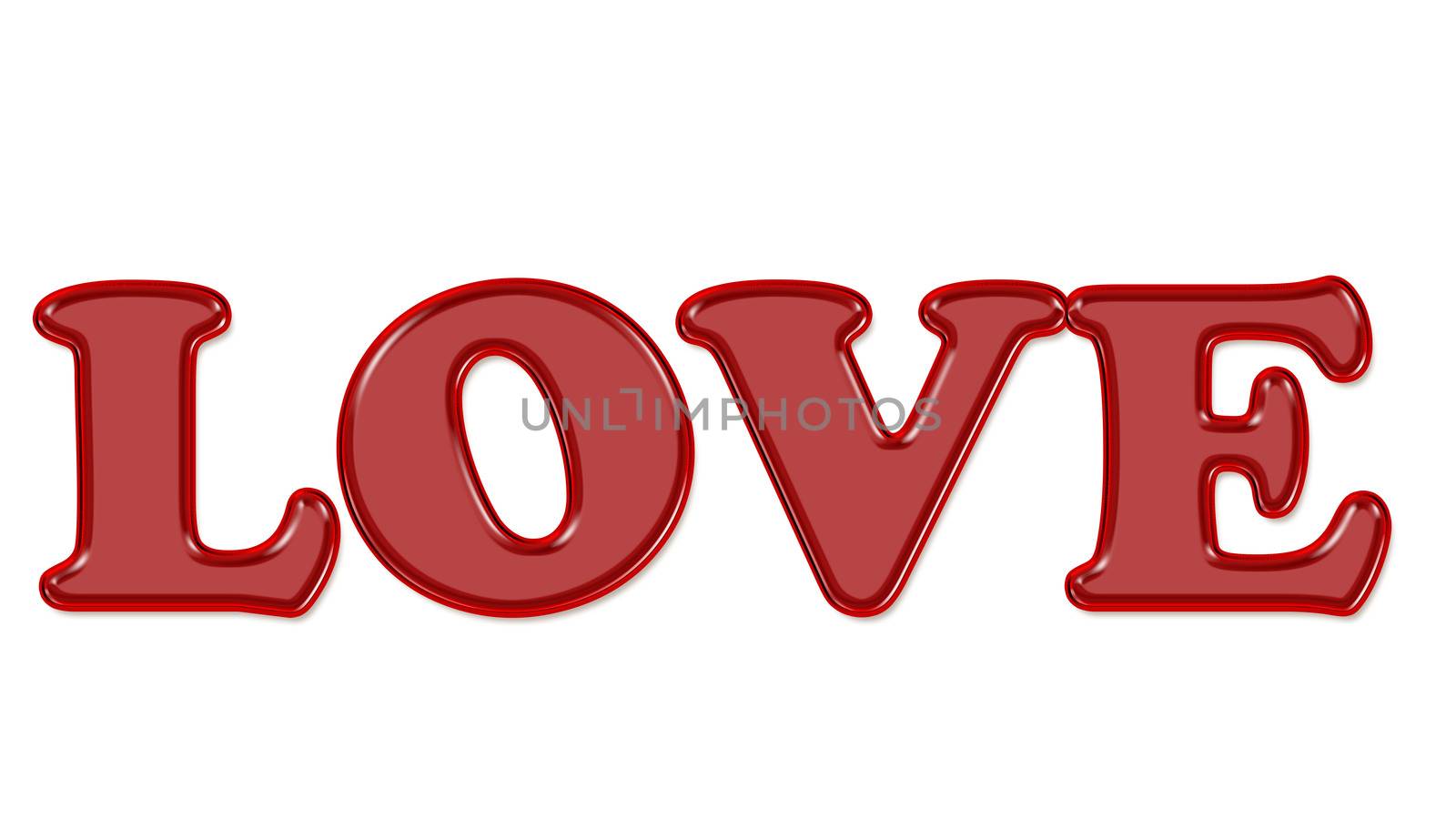 Glossy letter Love on a white background with attractive typographic fonts. Love background for post card.
