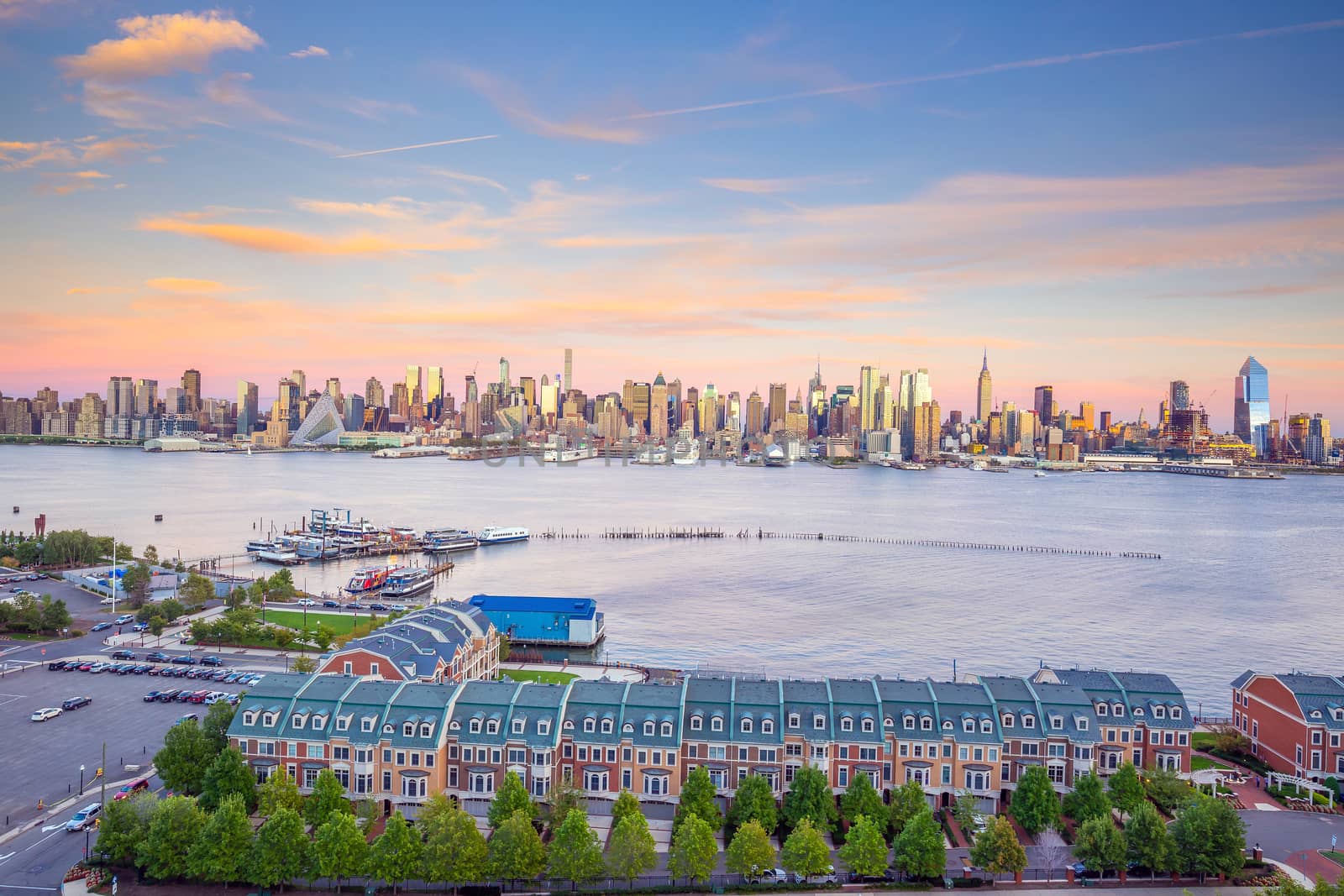 New York City midtown Manhattan sunset skyline panorama view ove by f11photo