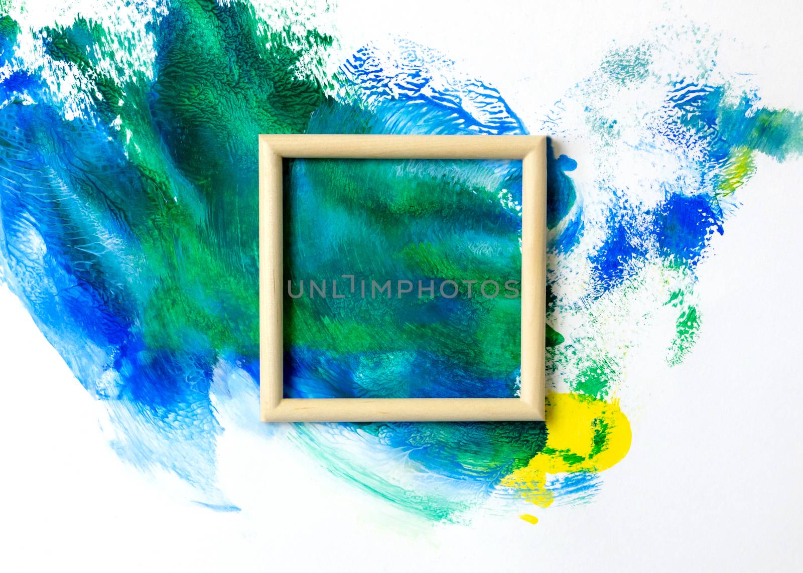 Watercolor beautiful background with wood frame