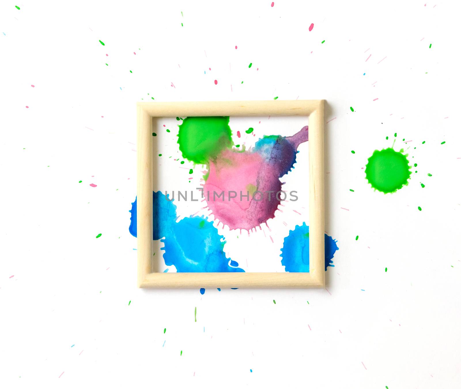 Watercolor beautiful background with wood frame
