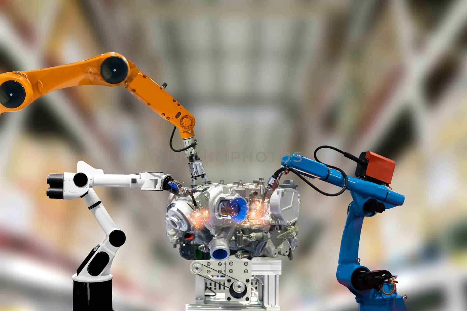 Robot industrial engine mechanical arm technology works for humans by sompongtom