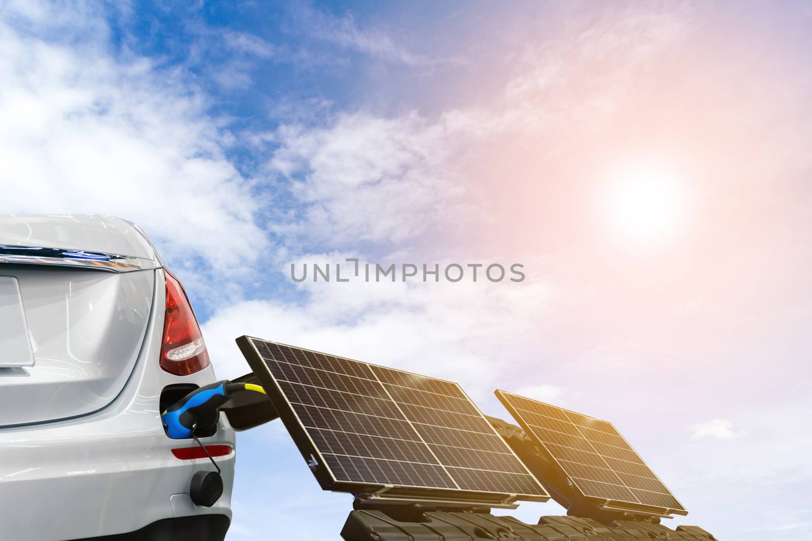 EV Car or electric power car and solar cells for electricity generation by sompongtom