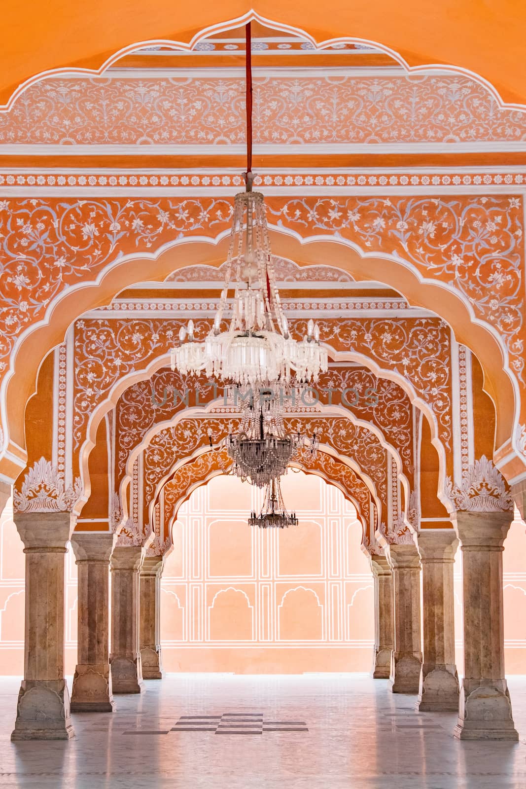 Jaipur city palace in Jaipur city, Rajasthan, India. An UNESCO world heritage know as beautiful pink color architectural elements. A famous destination in India.