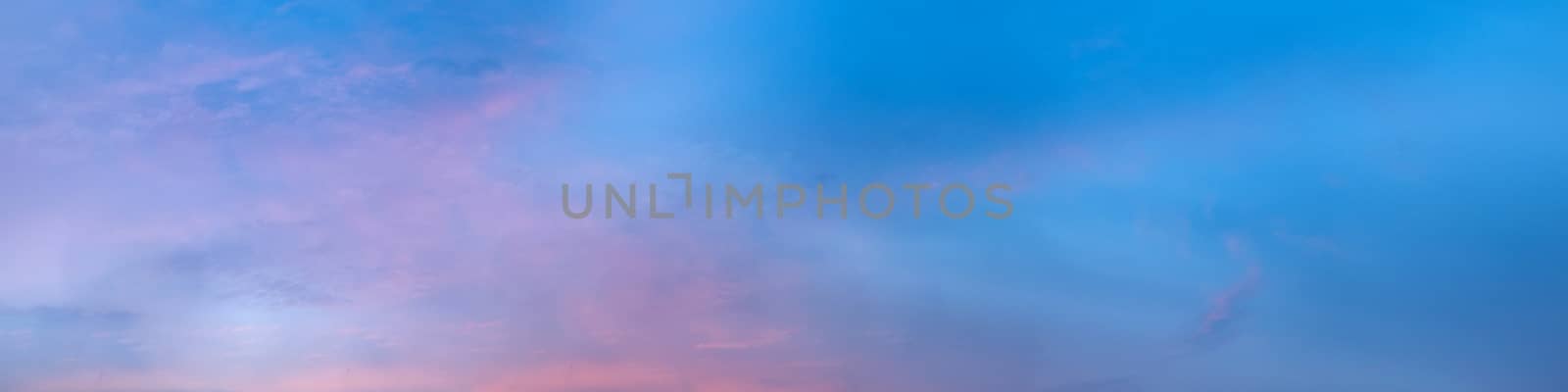 Vibrant panorama sky on twilight time. Beautiful cirrus cloud. Panoramic image