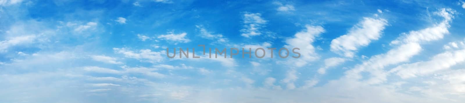 Vibrant color panoramic sky with cloud on a sunny day. Beautiful cirrus cloud.