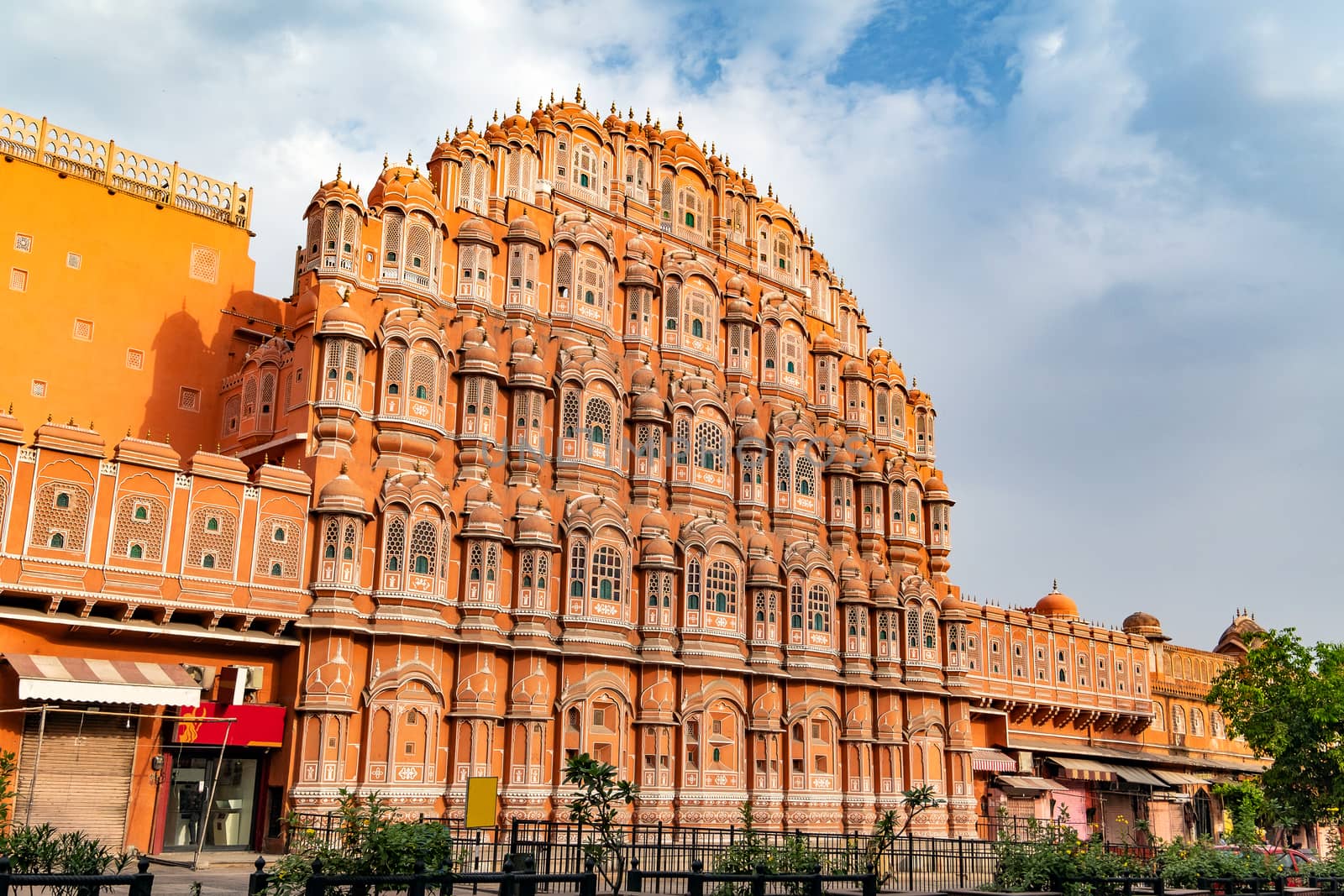 Hawa Mahal on a sunny day, Jaipur, Rajasthan, India. An UNESCO World heritage. Beautiful window architectural element.