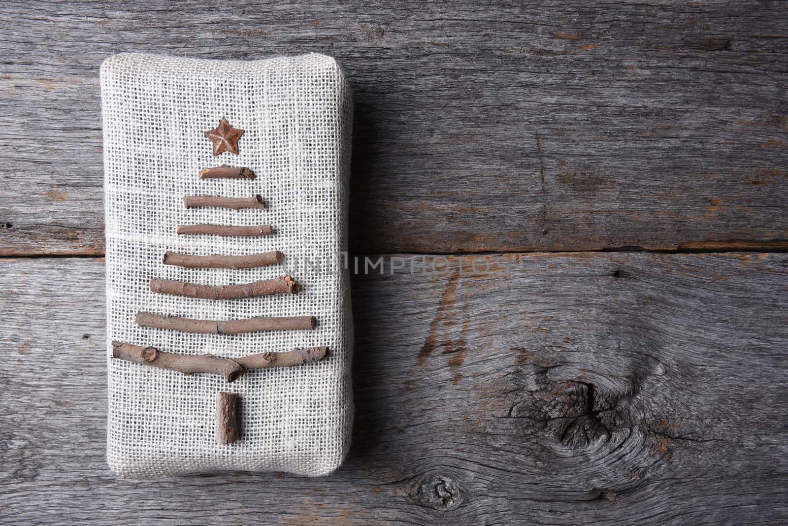 Burlap Present with Twig Christmas Tree by sCukrov