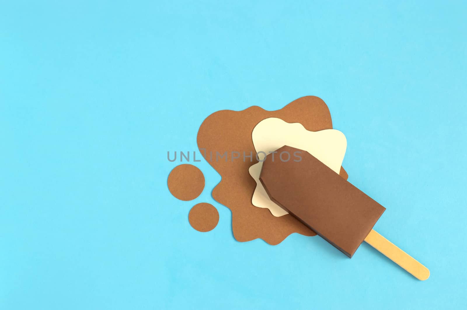 Chocolate popsicle made of paper. Real volumetric handmade paper objects. Paper art and craft