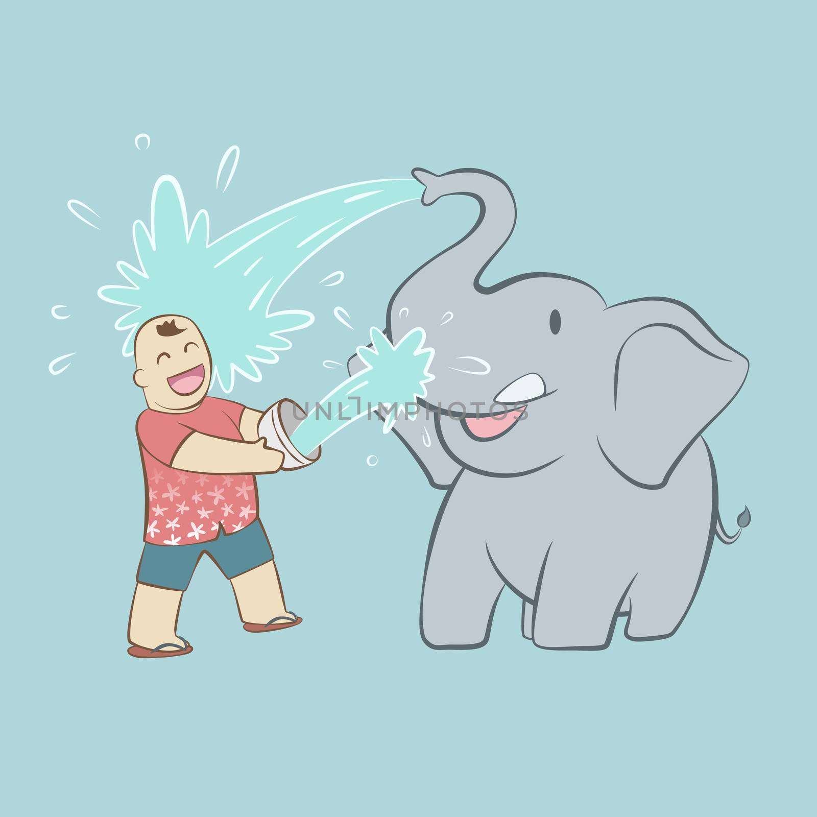 Baby elephant and tourist by Saeteaw