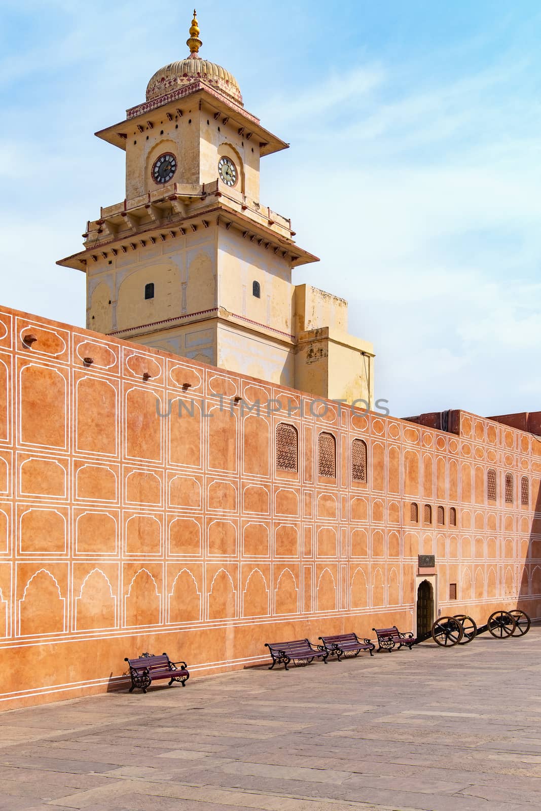 Jaipur city palace in Jaipur city, Rajasthan, India. An UNESCO world heritage know as beautiful pink color architectural elements. A famous destination in India.