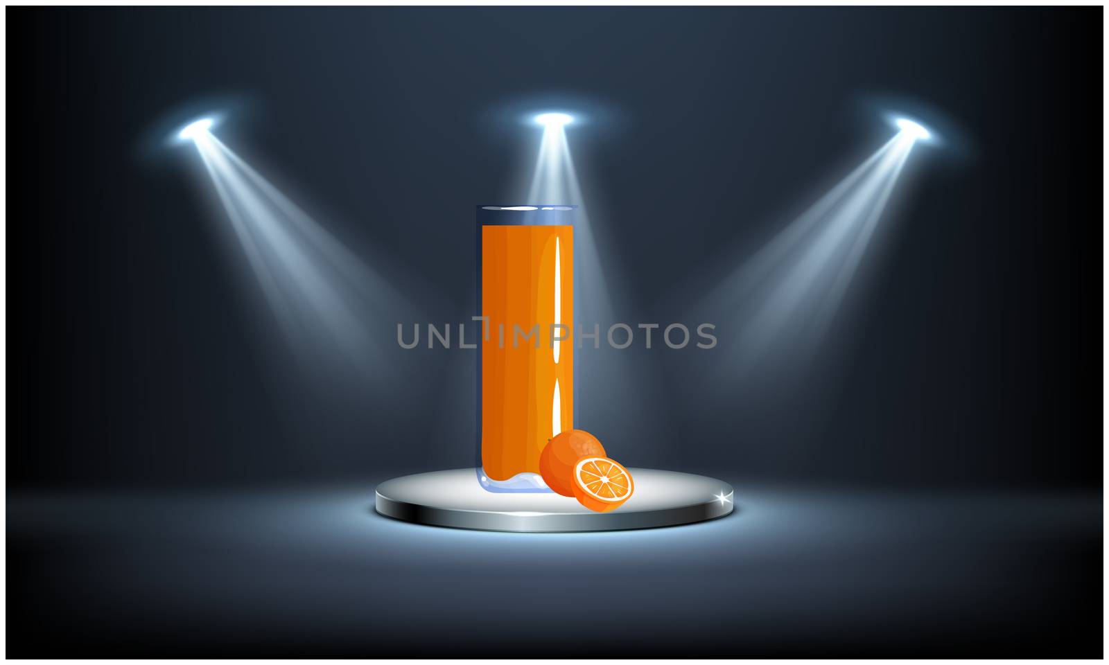 mock up illustration of big orange juice glass on abstract backgrounds