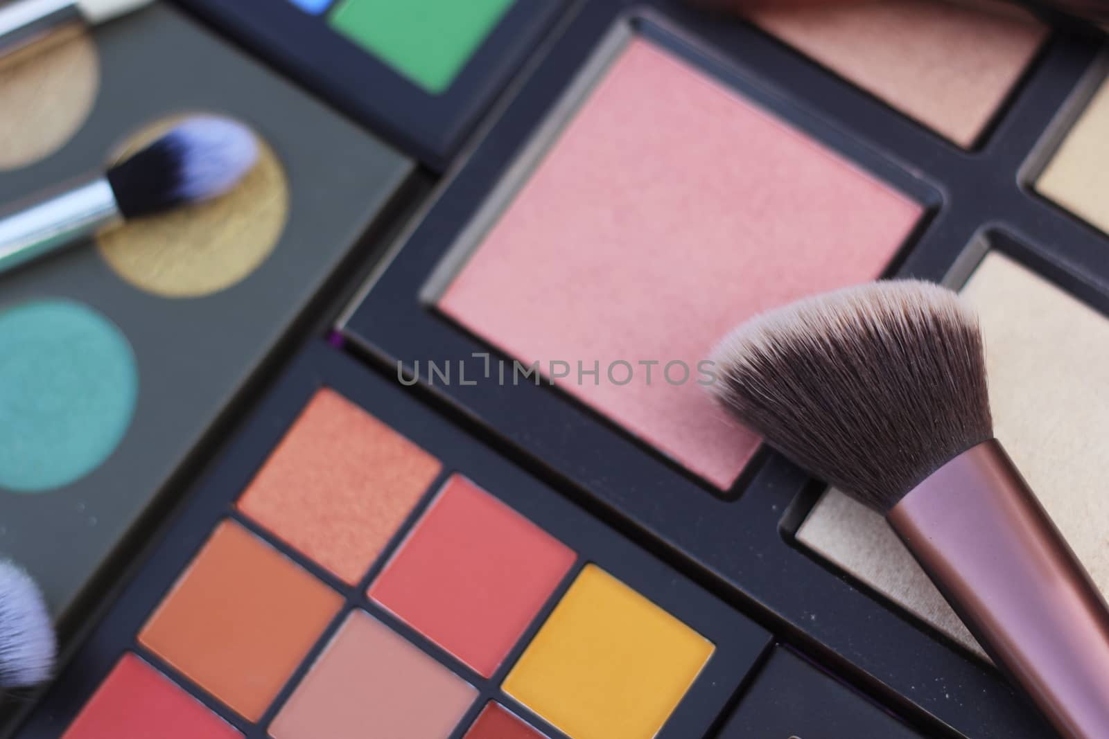 Colorful Cosmetic Pigment Palettes and various cosmetics