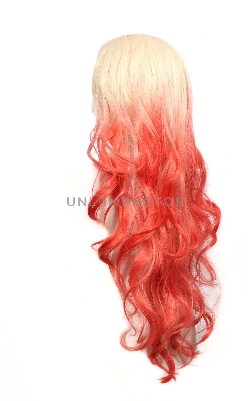 Blond and Orange Ombre Wig on Mannequin head, White Background