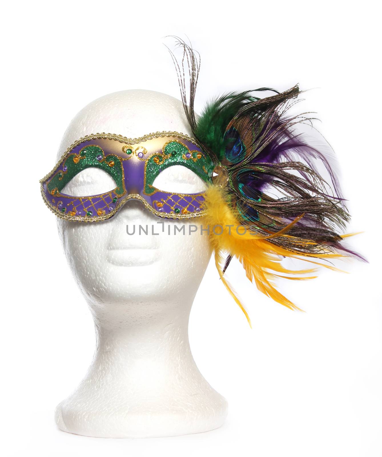 Carnival Mask With Feathers on Mannequin Head