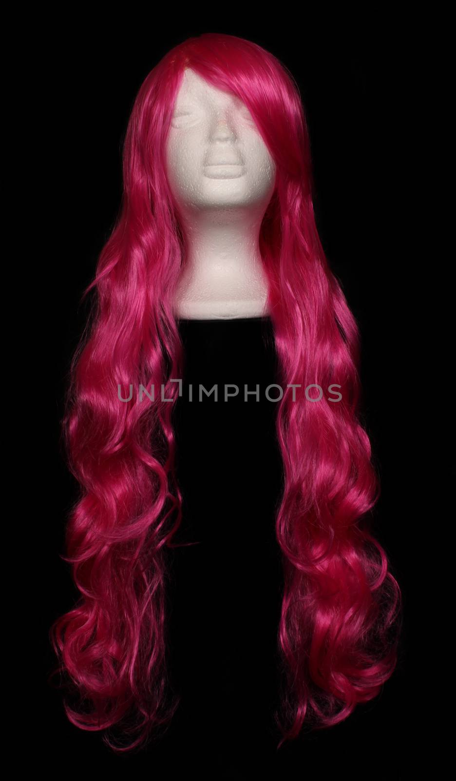 Long Pink Comic Style Wig on Mannequin head
