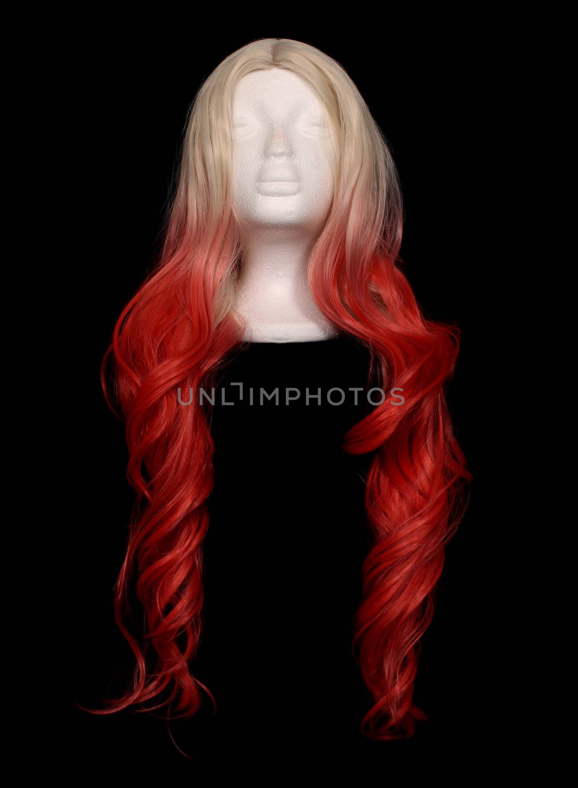 Blond and Orange Ombre Wig on Mannequin by Marti157900