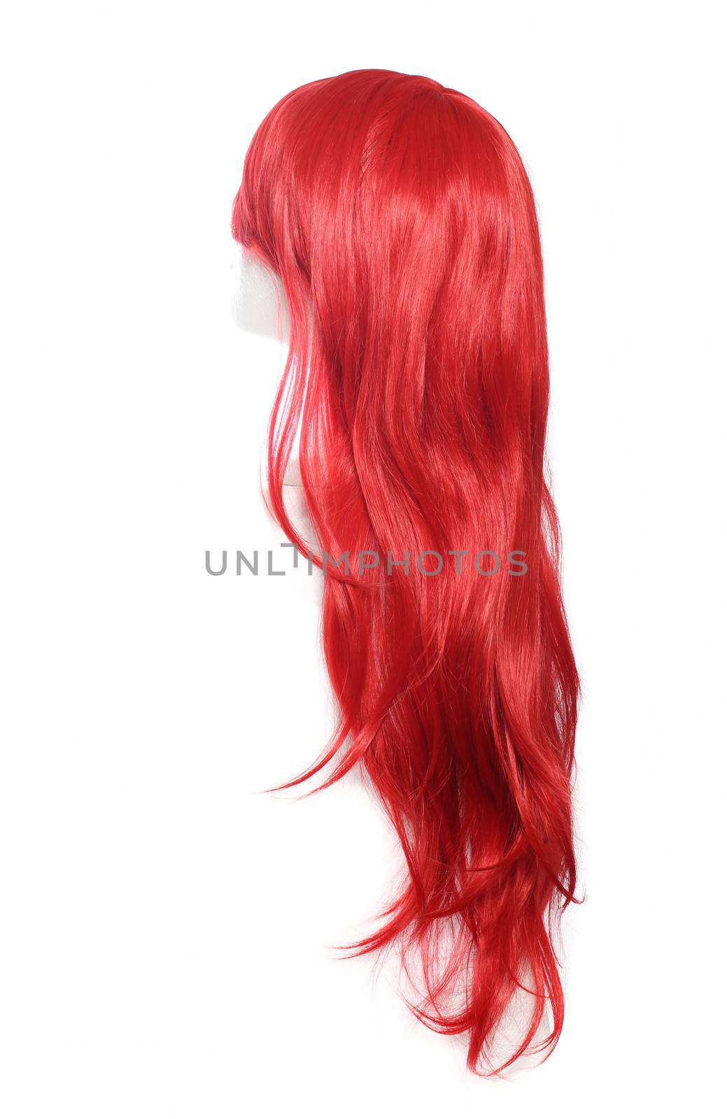 Red Wig on mannequin head isolated on white background