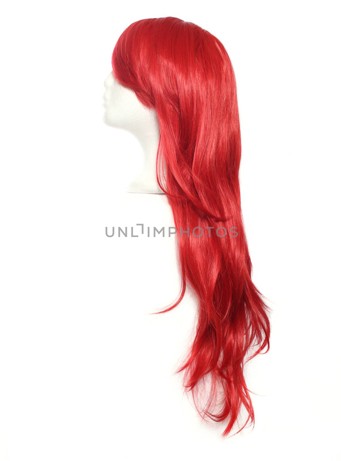 Red Wig on mannequin head isolated on white background