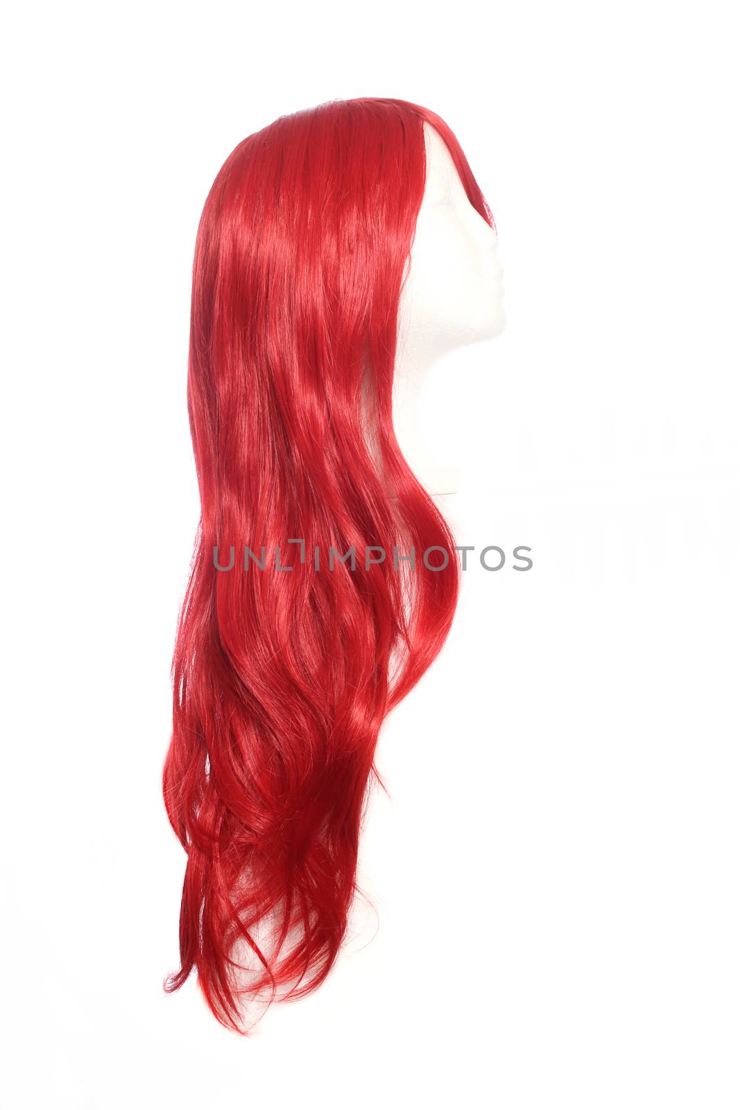 Red Wig on mannequin head isolated on white by Marti157900