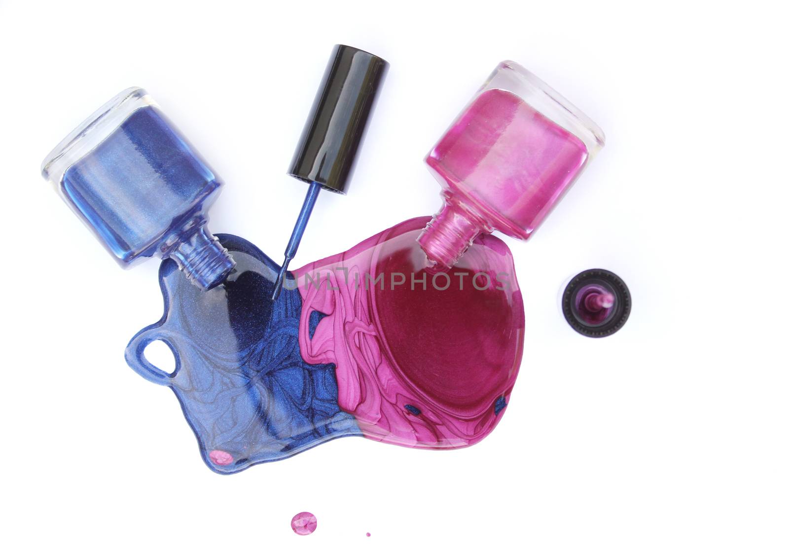 Pink and Blue Spilled Nail Polish on White by Marti157900