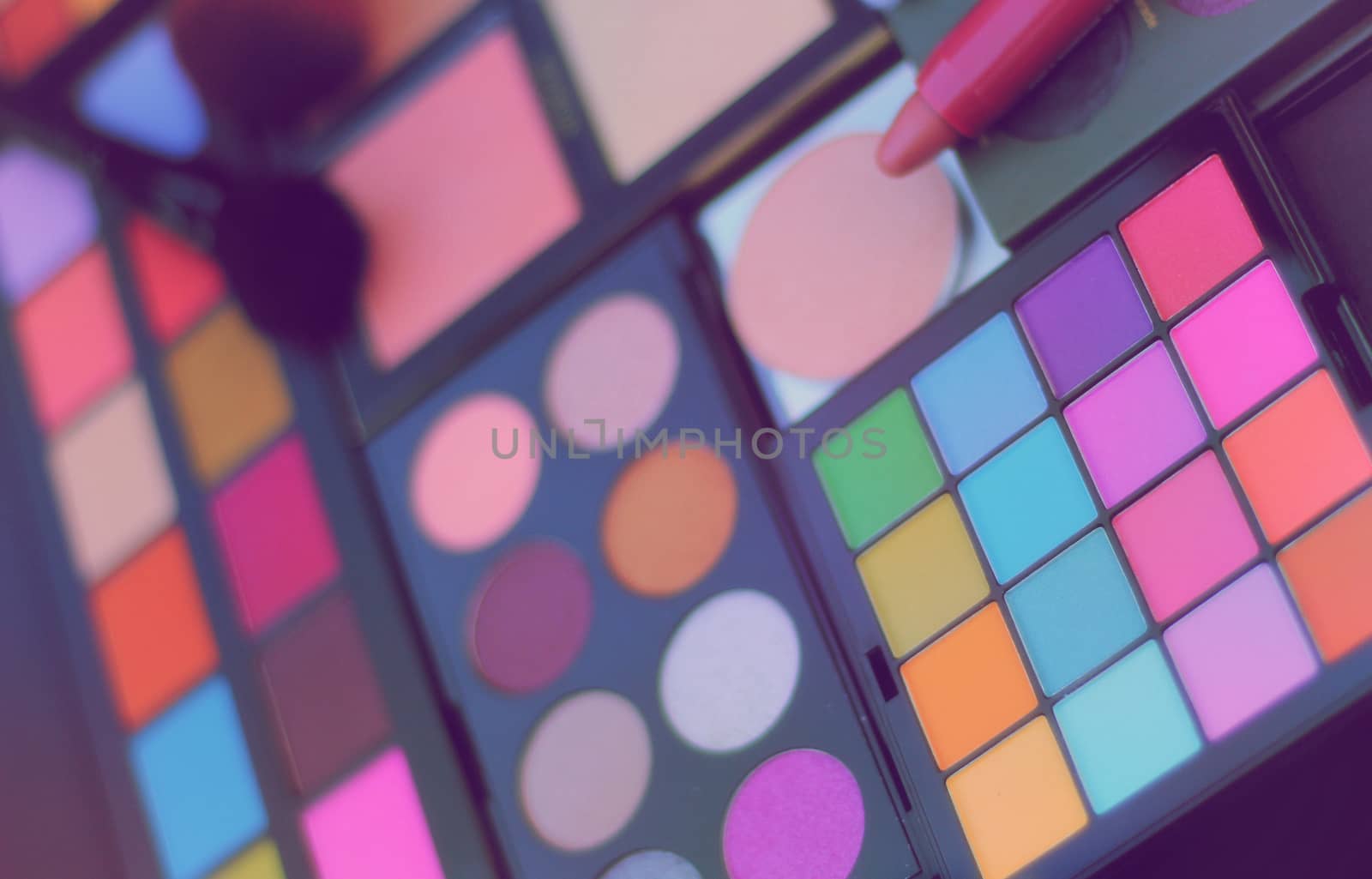 Colorful Cosmetic Pigment Palettes and various cosmetics