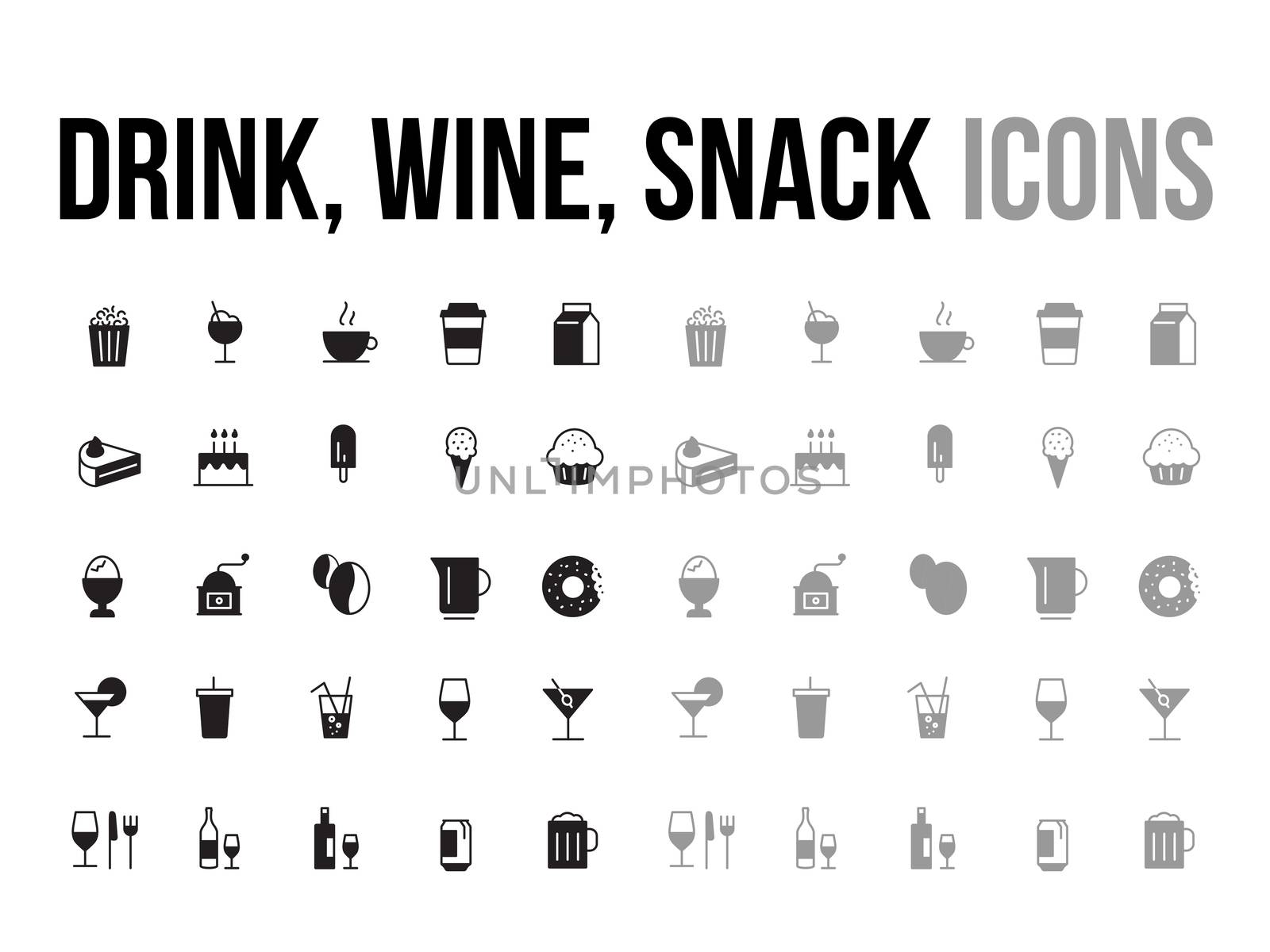 Drink, wine, snack  vector icon collection - app and mobile web responsive	
