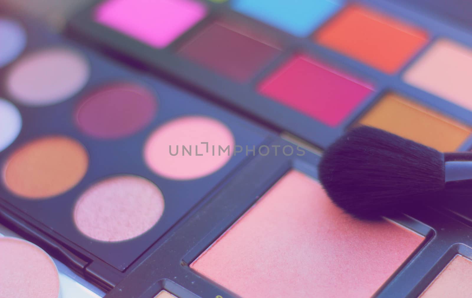Colorful Cosmetic Pigment Palettes and various cosmetics
