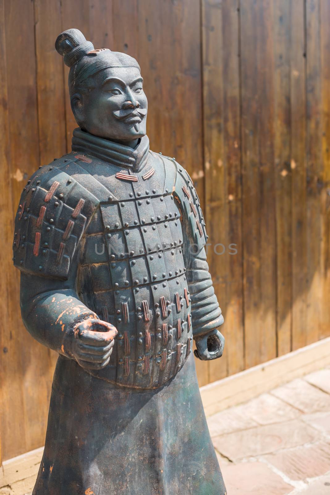 Terracotta army soldier statue replica in a street of Anren, Sichuan Province, China