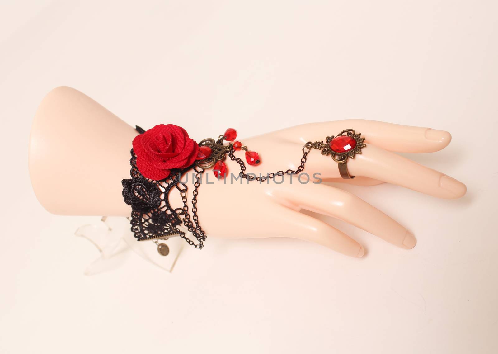 Jewelry on Mannequin , Vintage Style Rose Bracelet with Ring by Marti157900
