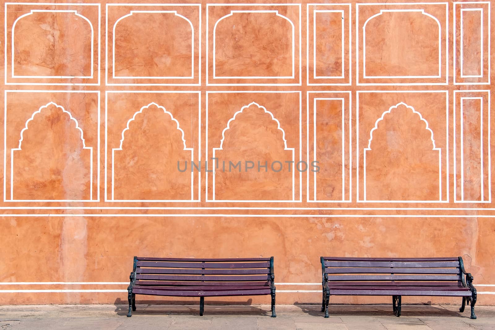 Jaipur city palace in Jaipur city, Rajasthan, India. An UNESCO world heritage know as beautiful pink color architectural elements. A famous destination in India.