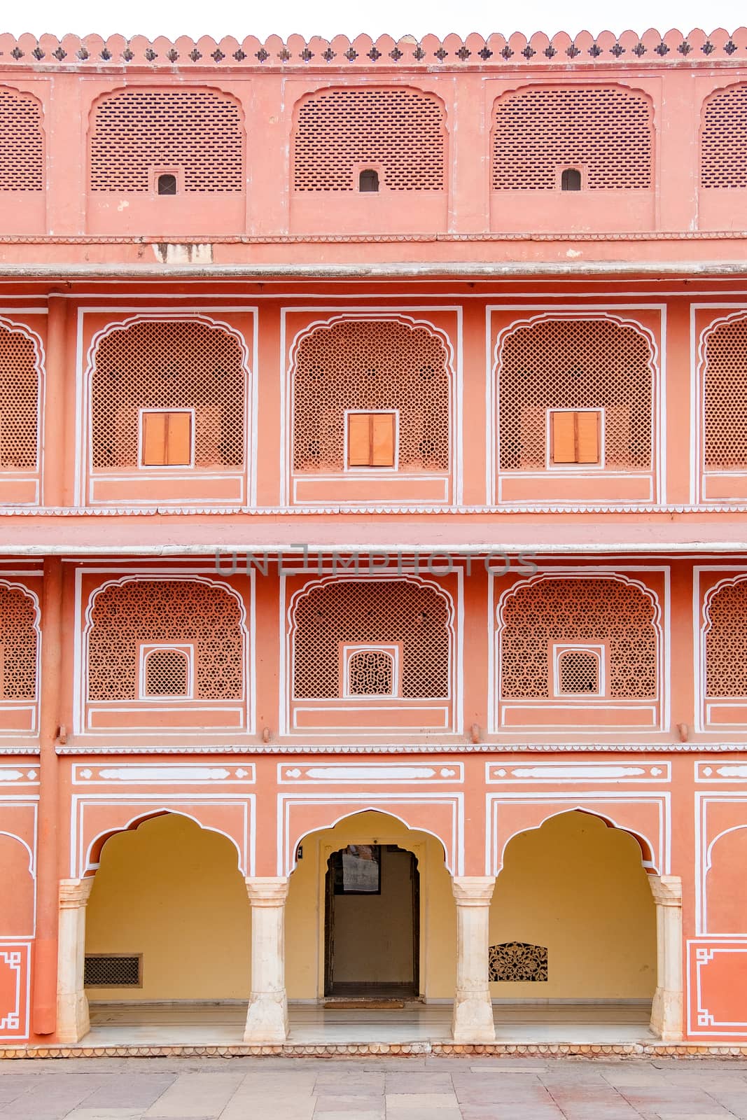 Jaipur city palace in Jaipur city, Rajasthan, India. An UNESCO world heritage know as beautiful pink color architectural elements. A famous destination in India.