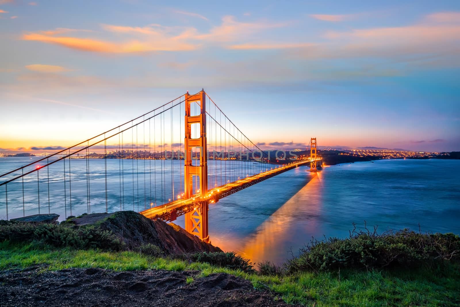 Famous Golden Gate Bridge, San Francisco at sunset by f11photo