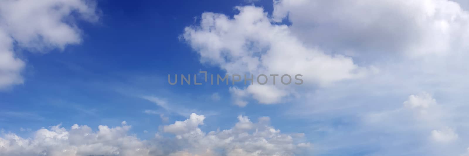 Vibrant color panoramic sky with cloud on a sunny day. Beautiful cirrus cloud.