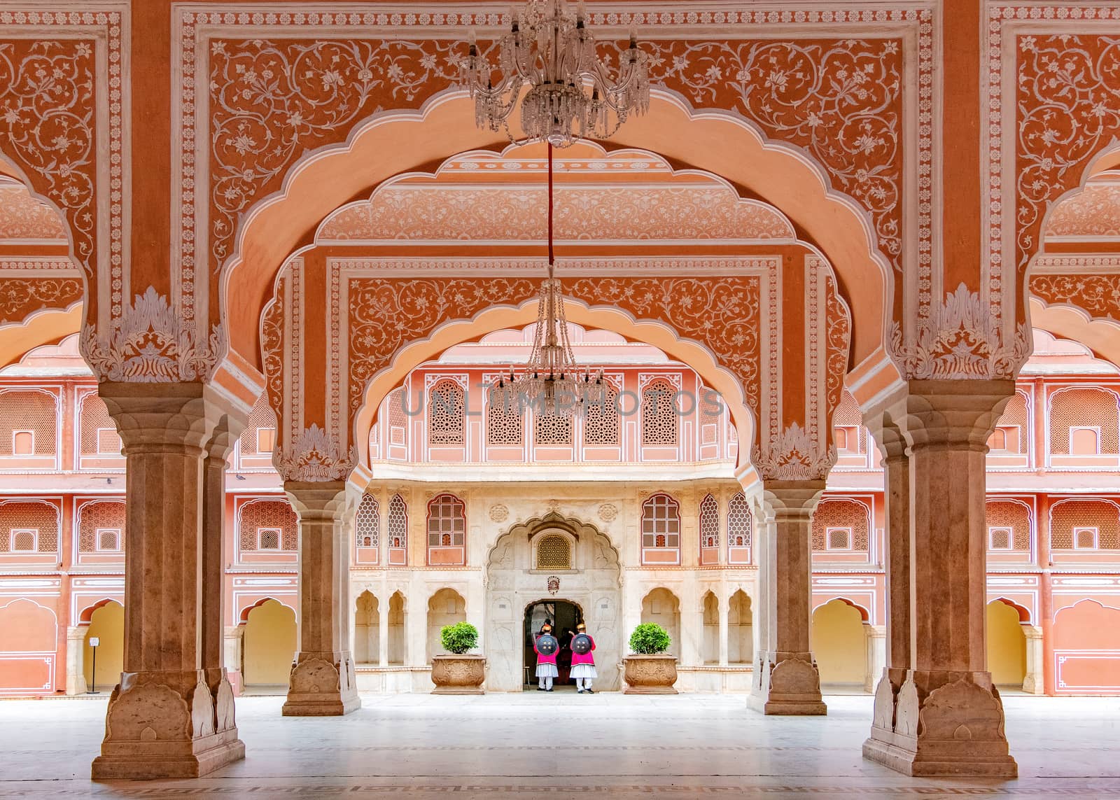 Jaipur city palace in Jaipur city, Rajasthan, India. An UNESCO world heritage know as beautiful pink color architectural elements. A famous destination in India.