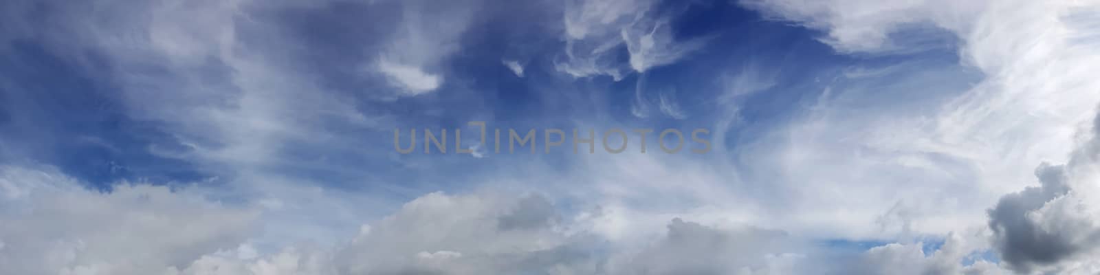 Vibrant color panoramic sky with cloud on a cloudy day. by Tanarch