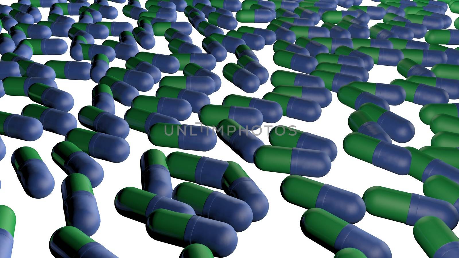 Colorful capsule pills (3d rendered) with transparent gel body and shining looks over a white background.