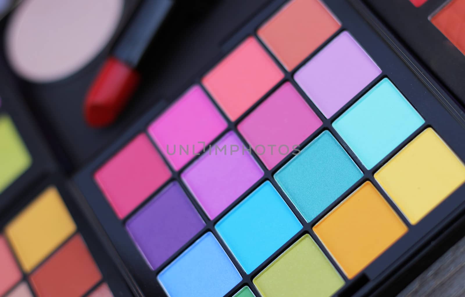 Colorful Cosmetic Pigment Palettes with lipstick