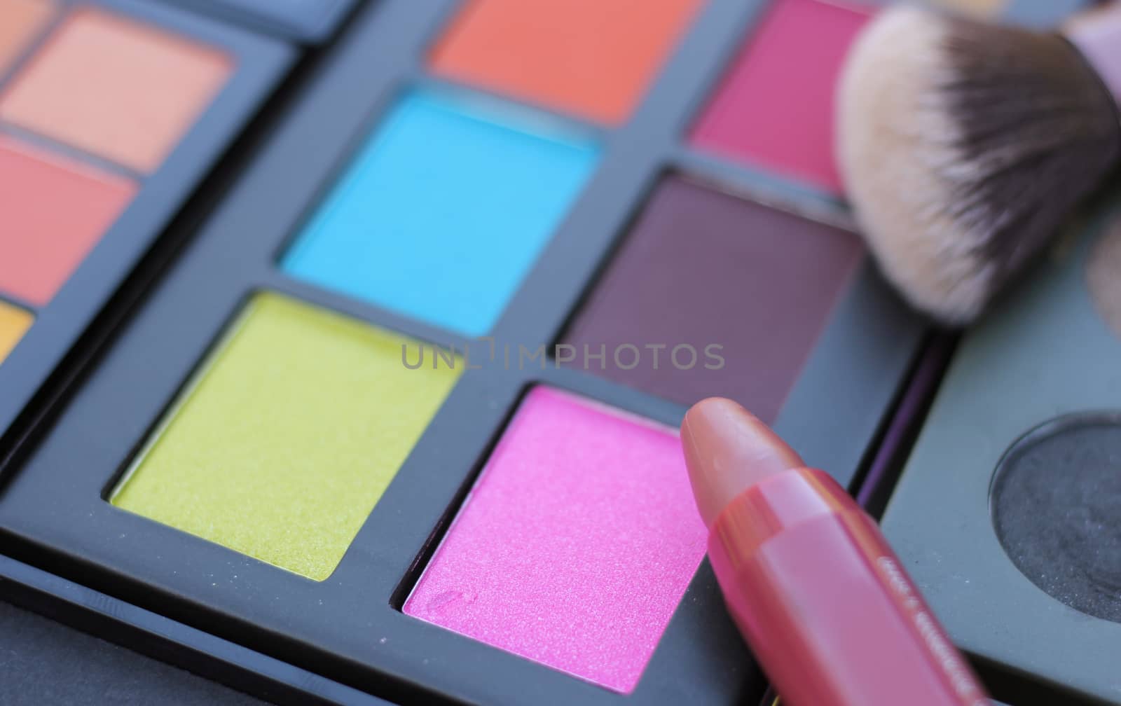 Colorful pressed pigment palettes and brushes
