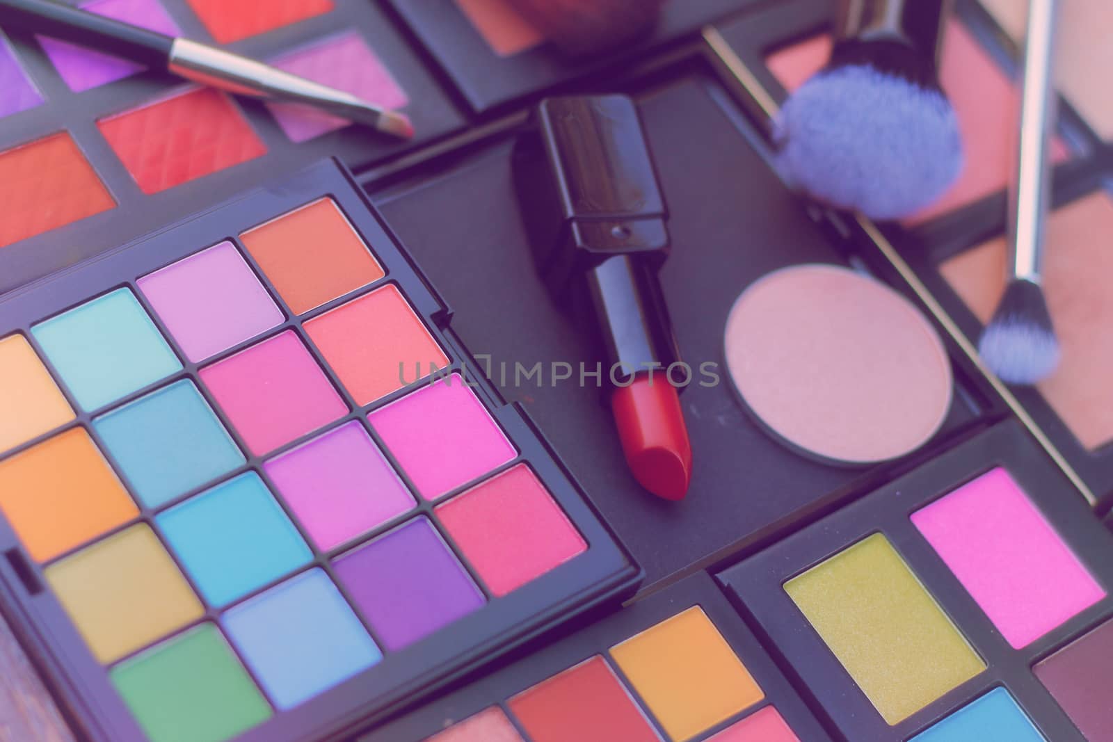 Colorful Cosmetic Pigment Palettes with lipstick