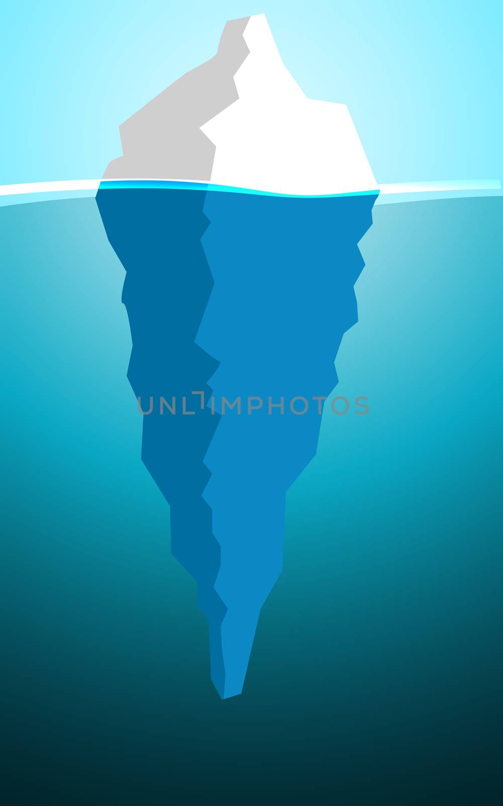Iceberg in the ocean with a view under water, 3D rendering