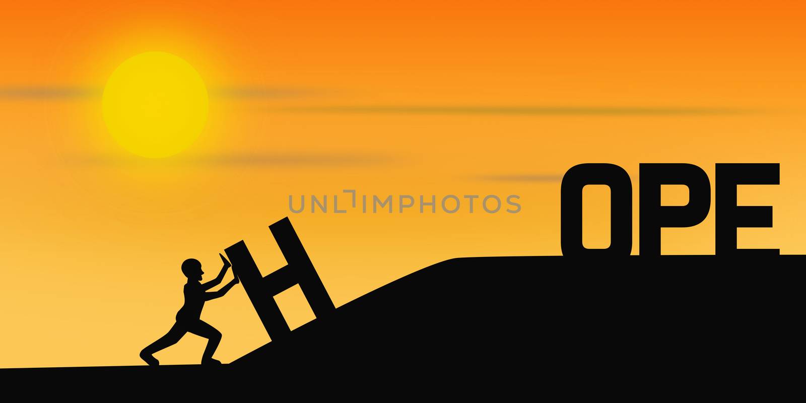 Silhouette of human to form the word hope, 3D rendering