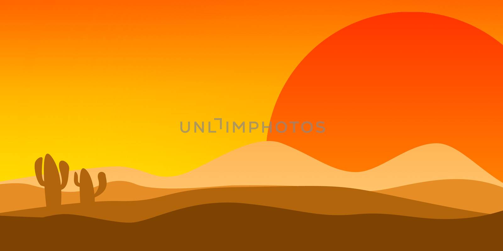 Landscape with desert and cactus, 3D rendering